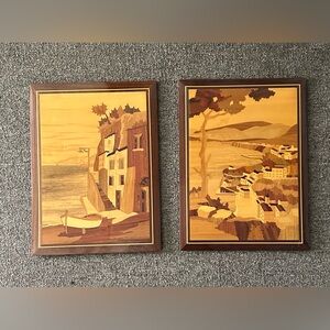 Vintage Inlayed Wood Art Set 11x15